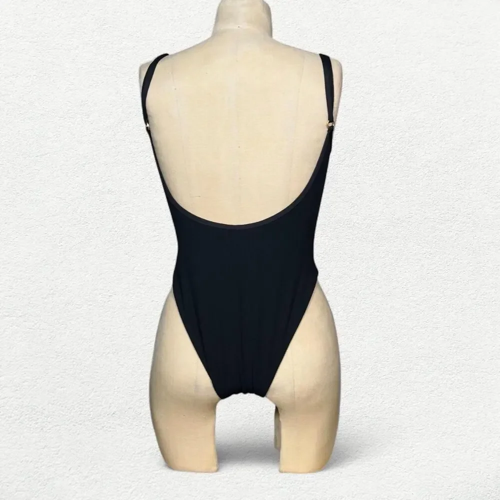 L Space Holly One Piece Classic Ribbed Swimsuit in Black